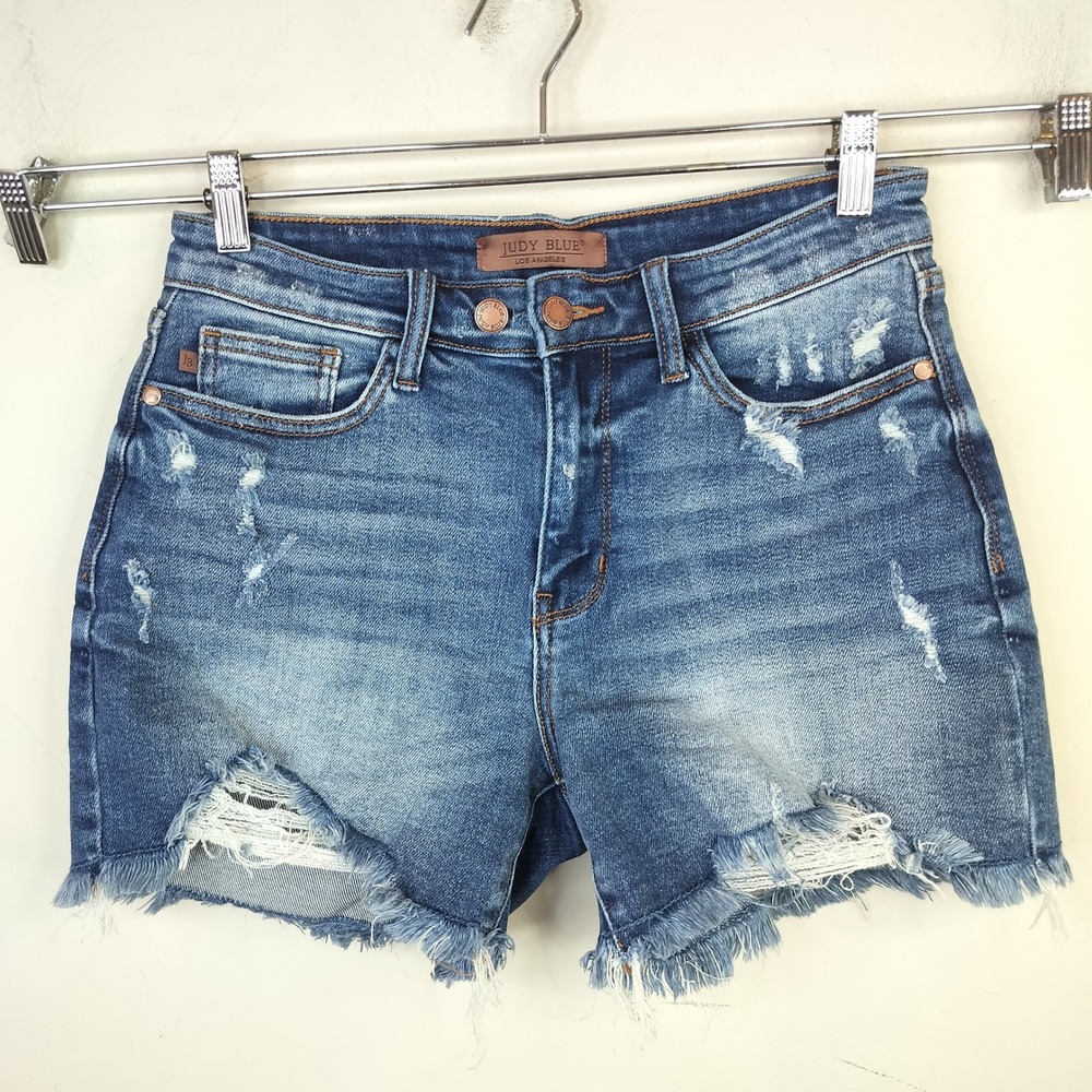 Judy Blue Denim Jean Shorts Medium Distressed Cutoff Raw Hem